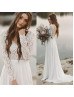 Long Sleeve Ivory Lace Chiffon Beach Wedding Dress